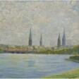 Clausen, H. (20. Jh.) &quot;Hamburg von der Alster gesehen&quot;, Öl/Lw., sign. u.l., 30x40 cm, Rahmen - Maintenant aux enchères