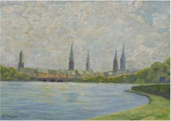 Clausen, H. (20. Jh.) &quot;Hamburg von der Alster gesehen&quot;, Öl/Lw., sign. u.l., 30x40 cm, Rahmen