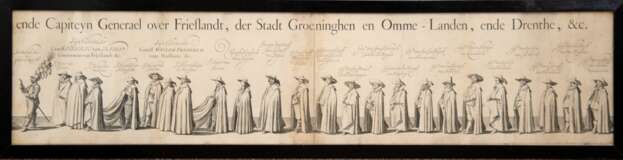 4 Stiche aus der Sammlung Ludwig Roselius (Kaffee Hag Gründer) "Honoratioren der Stadt Groningen", Grafiken, Blätter gebräunt, teilweise gewellt, je 20x96,5 cm, hinter Glas und Rahmen - фото 2