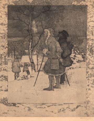 Vogeler, Heinrich (1872 Bremen-1942 Kasachstan) "Wintermärchen", Radierung/ Aquatinta, Rief 45, handsign. "Vogeler" u.r., in der Platte monogr. "H.V.W. mit Wappen", 37,5x27,5 cm, im Passepar… - photo 1