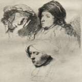 Rembrandt van Rijn (1606 Leiden-1669 Amsterdam) "Studienblatt mit drei Köpfen", Radierung, in der Platte sign. und dat. 1637, 14x9,5 cm, ungerahmt (Rembrandt war ein niederländischer Maler, Zeichner und Radiere… - фото 1