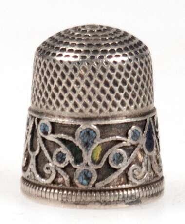 Fingerhut, 916er Silber, Russland, mit farbiger Cloisonné-Emaille, H. 2 cm - photo 1