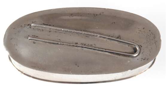 Haarnadel-Dose, oval, 833er Silber, Porto um 1900, J.Rosas & Co., auf Deckel plastische Haarnadel, Rand min. gedellt, 67 g, 2,8x9,4x4,3 cm - Foto 1