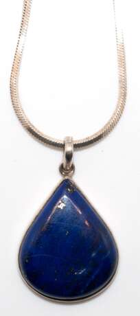 Kette, 925er Silber, Made in Italy, ca. 50 cm, großer, tropfenförmiger Anhänger mit Lapislazuli, Maße ca. 4,0 x 2,5 cm, 21,9 g - photo 1