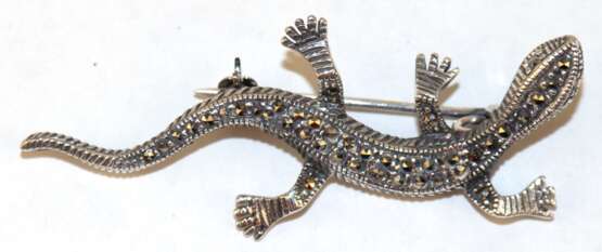 Brosche "Salamander", 925er Silber, Markasiten, Länge ca. 5,2 cm - photo 1