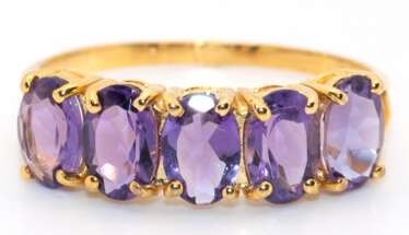 Ring, 10 k/ 416er GG, 5 Amethyste , RG 54, Innendurchmesser 17,2 mm