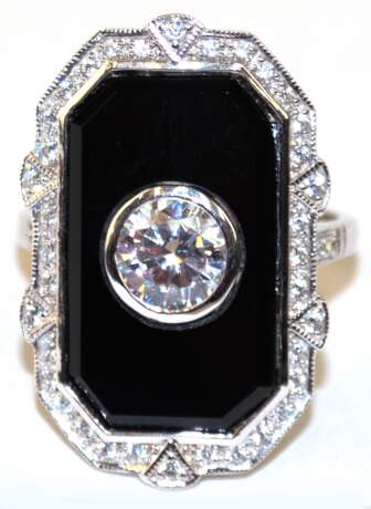 Ring im Art-Deco-Stil, 925er Silber, rhodiniert, Onyx ca. 3,3 ct. Zirkonia ca. 2,48 ct., RG 57, Innendurchmesser 18,1 mm - Foto 1