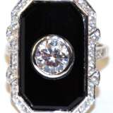 Ring im Art-Deco-Stil, 925er Silber, rhodiniert, Onyx ca. 3,3 ct. Zirkonia ca. 2,48 ct., RG 57, Innendurchmesser 18,1 mm - Foto 1