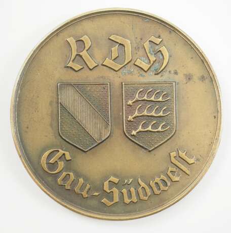 3. Reich: Reichsverband für das Deutsche Hundewesen (RDH) - Gau-Plakette " Für gute Leistung ", Gau Südwest, in Bronze. - photo 1