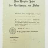 Baden: Medaille für Kunst und Wissenschaft, Friedrich II. (1908-1918), Silberne Medaille Urkunde für einen Schriftsteller. - photo 1