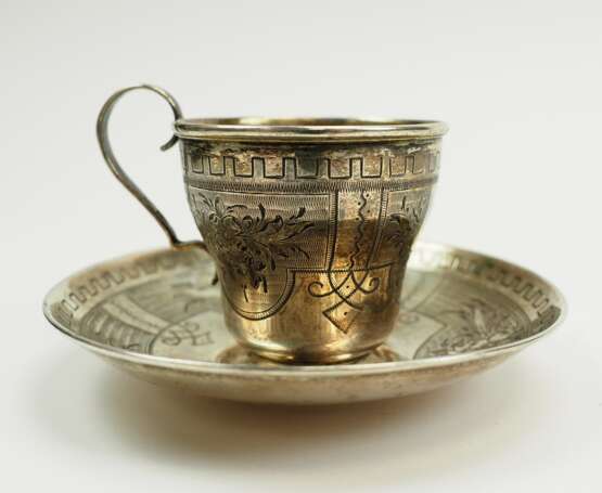 Russland: SILBER Kaffeetasse und Untertasse. - фото 1