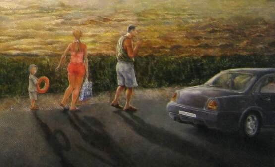 Летний вечер. После купания. Canvas on the subframe Oil paint Realism Summer landscape Byelorussia 2006 - photo 7