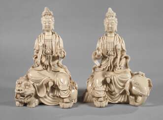 Blanc-de-Chine-Figuren der Bodhisattvas Samantabhadra und Manjusri