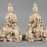 Blanc-de-Chine-Figuren der Bodhisattvas Samantabhadra und Manjusri - photo 1