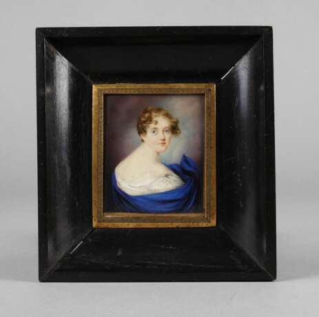 Kleines Biedermeierportrait Dame im blauen Kleid - Foto 1