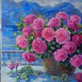 Bouquet of roses on the summer terrace. Canvas on the subframe Oil Contemporary realism Still life Ukraine 2015 - photo 3