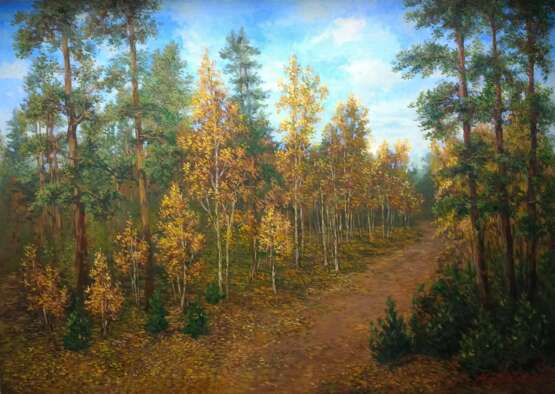 GOLDEN AUTUMN Canvas on the subframe Oil Contemporary realism Autumn landscape Ukraine 2018 - photo 1