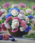 Floral-Fruit Still Life. BOUQUET OF ASTERS ON THE SUMMER VERANDA.