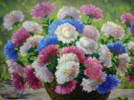 BOUQUET OF ASTERS ON THE SUMMER VERANDA. Toile sur le sous-châssis Huile Impressionnisme Nature morte Ukraine 2018 - photo 3