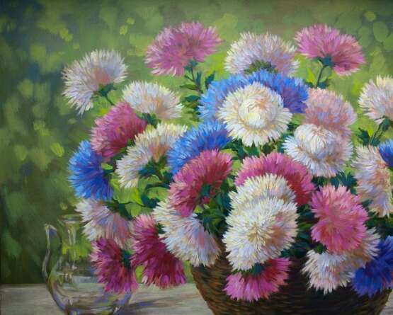 BOUQUET OF ASTERS ON THE SUMMER VERANDA. Toile sur le sous-châssis Huile Impressionnisme Nature morte Ukraine 2018 - photo 4