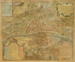 Stadtplan Paris 1705 - kolorierter Stich.