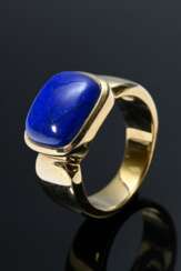 Breiter Gelbgold 750 Ring mit rechteckigem Lapislazuli Cabochon, 11g, Gr. 54