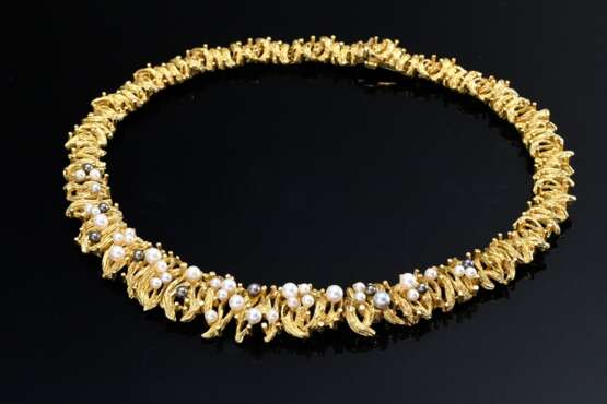 2 Diverse floral abstrahierter Gelbgold 750 Zuchtperlen Schmuck, sign. Grosse 1968: 1 Collier (115,7g, L. 39cm) und 1 Armband (61,4g, L. 17,7cm), 4 Perlen verloren - Foto 2