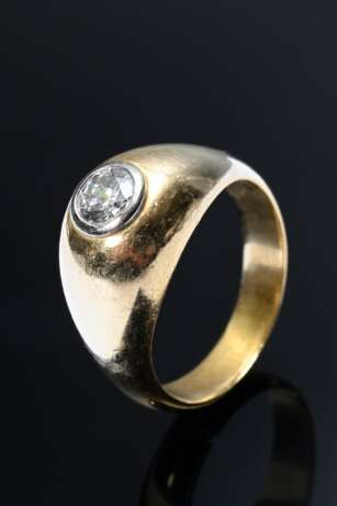 Klassischer Gelb- und Weißgold 750 Bandring mit kleinem Brillant (ca. 0.27ct/VSI/W), 10,2g - Foto 1