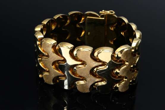 Breites Gelbgold 750 Armband aus glatten und strukturierten Elementen, 90g, 19,5x3,1cm - фото 2