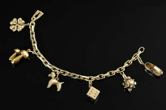 Gelbgold 585 Bettelarmband mit 6 diversen Anhängern, 42,9g, L. 19cm - photo 1