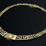 Gelbgold 585 Collier mit gesägten Mäanderelementen und Münze im antiken Stil, 42g, L. 45cm - Foto 1