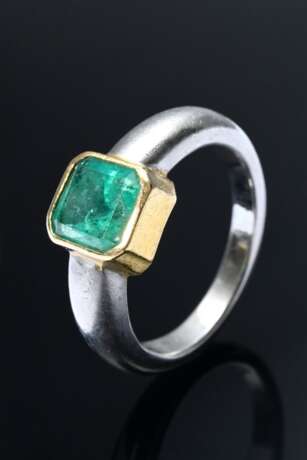 Handgefertigter Platin 950 Ring mit Smaragd (ca. 1.60ct) in Gelbgold 750 Fassung, 10,3g, Gr. 55, Tragespuren - Foto 1