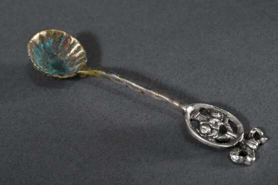 Ovale Salière mit Löffel im Louis XVI Stil mit blauem Glaseinsatz, Silber, 50g (o. Glas), 6,8x5,5cm - photo 5