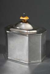 Englische Zuckerdose in oktogonaler Form mit gewölbtem Deckel und Bein Knauf, MZ: George Nathan &amp; Ridley Hayes, Chester 1913, Silber 925, 217g H. 11,2cm