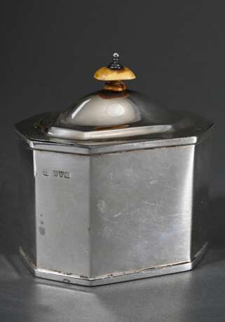 Englische Zuckerdose in oktogonaler Form mit gewölbtem Deckel und Bein Knauf, MZ: George Nathan & Ridley Hayes, Chester 1913, Silber 925, 217g H. 11,2cm - photo 2