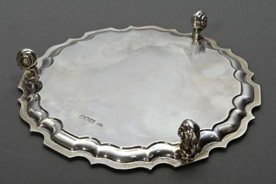 Englischer Salver, MZ: Goldsmiths & Silversmiths Co Ltd, London 1906, Silber 925, 475g, H. 3cm, Ø 21cm - Foto 2