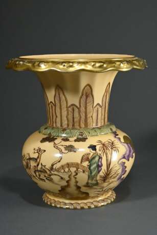 Rosenthal Vase mit Chinoiserie Dekor und Goldrand, Entw. Philipp Rosenthal 1929, H. 23,5cm, Ø 24cm, berieben - photo 1