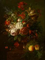 Le Mair, Cornelis (*1944) &quot;Blumenstillleben mit Trauben und Äpfeln&quot;, Öl/Leinwand, u. sign., 80,7x60,5cm (m.R. 99x79cm)