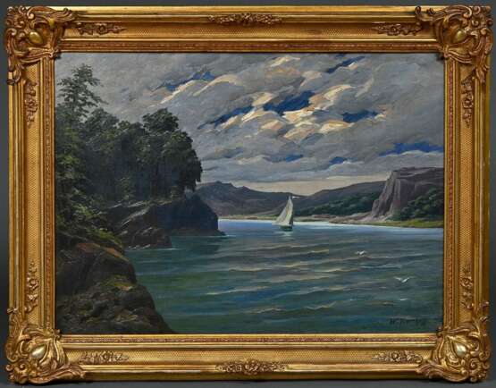 Kalthoff, W. "Stausee mit Segelboot", Öl/Leinwand, u.r. sign./bez., Prunkrahmen (kleine Defekte), 57x80,5cm (m.R. 74x94cm) - photo 2