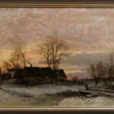 Schive (Schiwe), Jacob Oxholm (1847-1912) "Abendliche Winterlandschaft mit Gehöft", Öl/Leinwand, u.l. sign., 52,5x84cm (m.R. 58,5x89cm), feines Craquelé, rest., leicht verschmutzt - photo 2