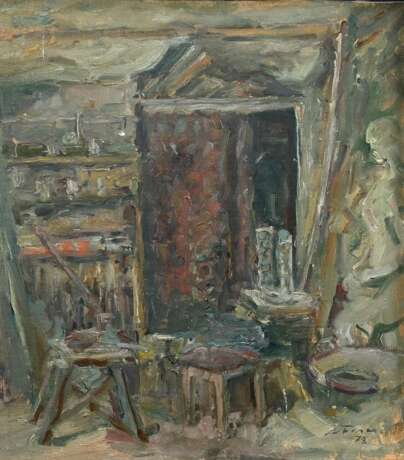 Feser, Albert (1901-1993) „Atelier Jürgen Block“ 1978, Öl/Leinwand auf Malpappe kaschiert, u.r. sign./dat., verso bez., 44x39,5cm (m.R. 61,5x56,3cm) - photo 1