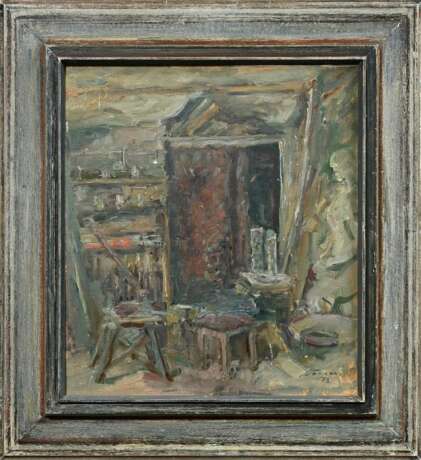 Feser, Albert (1901-1993) „Atelier Jürgen Block“ 1978, Öl/Leinwand auf Malpappe kaschiert, u.r. sign./dat., verso bez., 44x39,5cm (m.R. 61,5x56,3cm) - photo 2