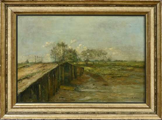 Höckner, Rudolf (1864-1942) "Norddeutsche Landschaft mit Brücke", Öl/Leinwand auf Holz kaschiert, u.r. sign., 48x67,5cm (m.R. 62,5x83cm) - photo 2