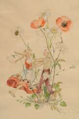 Schwarz-Torinus, Anne-Marie (1907-2004) &quot;Tanz in den Blumen&quot;, Aquarell/Bleistift, weiß gehöht, u.r. sign., 41x31cm (m.R. 43,5x34cm), leicht vergilbt, min. fleckig