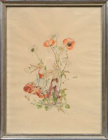 Schwarz-Torinus, Anne-Marie (1907-2004) "Tanz in den Blumen", Aquarell/Bleistift, weiß gehöht, u.r. sign., 41x31cm (m.R. 43,5x34cm), leicht vergilbt, min. fleckig - Foto 2