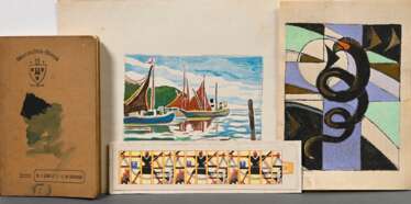 6 Diverse Wöhlk, Ernst (1894-1977) Arbeiten und Studien: Skizzenheft mit Portraits und Handdarstellungen/ Armbandentwurf/ Atelierstudie/ Fensterentwurf (?)/ 2 maritime Szenen, versch. Techniken, z.T. sign./dat., 5x20,2-2…