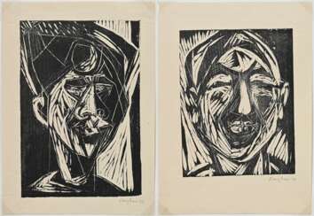 2 Bargheer, Eduard (1901-1979) &quot;Portraits&quot; 1948, Holzschnitte, u.r. sign./dat., PM 24x18,5/28,8x19,5cm, BM ca. 35x25cm, 1x verso Montagereste, leicht vergilbt, min. fleckig