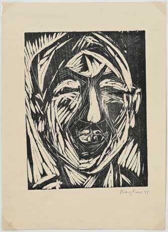 2 Bargheer, Eduard (1901-1979) "Portraits" 1948, Holzschnitte, u.r. sign./dat., PM 24x18,5/28,8x19,5cm, BM ca. 35x25cm, 1x verso Montagereste, leicht vergilbt, min. fleckig - фото 5