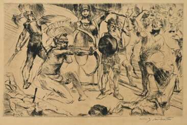 Corinth, Lovis (1858-1925) &quot;Odysseus und die Freier&quot; 1919, Radierung, u.r. sign., aus: &quot;Antike Legenden&quot;, PM 25x39,5cm, BM 46,5x62cm, Lichtrand, verso Montagereste, im Randbereich leicht fleckig