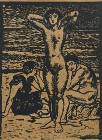 Eitner, Ernst (1867-1955) „Die Jugend" 1910, Linolschnitt, u. bez. mit Bleistift "Corrigirt!", verso Nachlassstempel/bez., freigestellt gerahmt, BM 37,5x28,5cm (m.R. 68,7x53,5cm) - фото 1